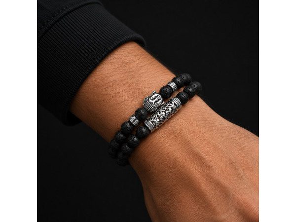 Heren Armband Set Zwart met Boeddha Bedel – foto 2 – kavel bij XL Auctions