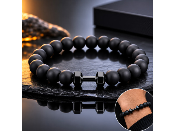 Fitness Armband Heren Zwart met Halter Bedel – foto 2 – kavel bij XL Auctions