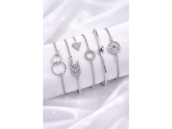 Dames armbandenset – 5-delig zilverkleurig met bedels – foto 2 – kavel bij XL Auctions