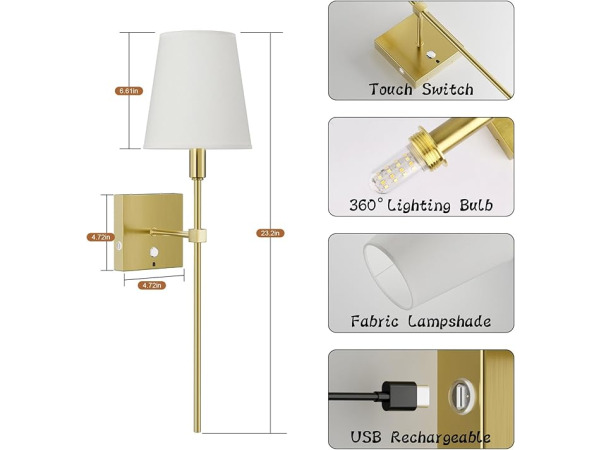 Coinmit Draadloze Wandlamp (2 Stuks) Goudkleurig – foto 2 – kavel bij XL Auctions