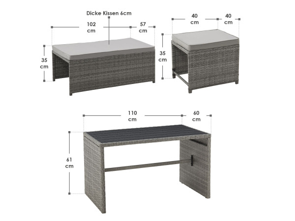 2 in 1 Polyrotan Loungeset Jamaika - Grijs – foto 3 – kavel bij XL Auctions