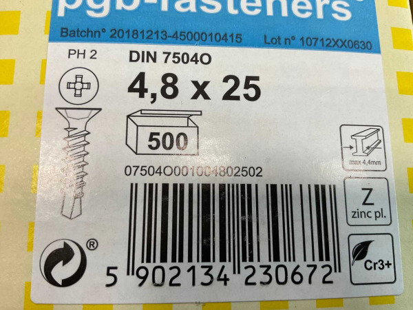 2x PGB- fasteners - 8000-pack - zelfborende schroef 4.8x25 mm – foto 4 – kavel bij XL Auctions