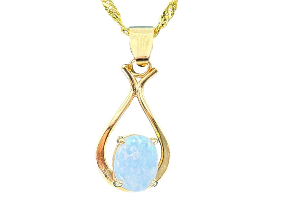 Collier | Vergulde Ketting met Opaal Hanger – foto 3 – kavel bij XL Auctions