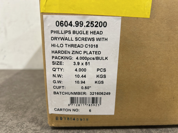 Doos gipsplaatschroeven ø3,9x51mm verzinkt – foto 5 – kavel bij XL Auctions
