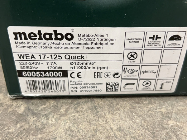 Metabo haakse slijper WEA 17-125 Quick – foto 5 – kavel bij XL Auctions