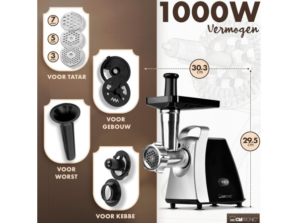 Clatronic® Vleesmolen 1000W - FW 3803 - incl. worstvuller – foto 4 – kavel bij XL Auctions