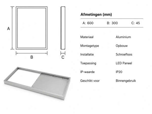 8x Opbouwframe voor LED Paneel – 600x300mm – FRAME-3060 – foto 4 – kavel bij XL Auctions