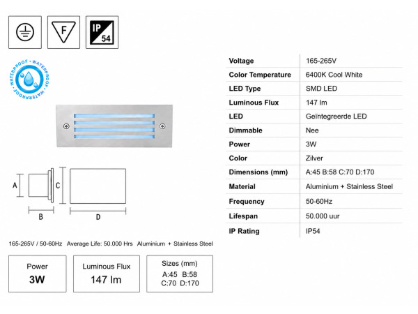 6x LED Trapverlichting 3W – Blauw – IP54 – OLTU – foto 3 – kavel bij XL Auctions