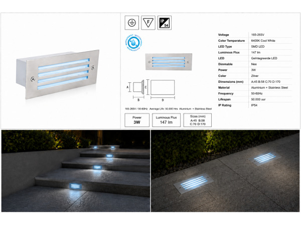 6x LED Trapverlichting 3W – Blauw – IP54 – OLTU – foto 5 – kavel bij XL Auctions