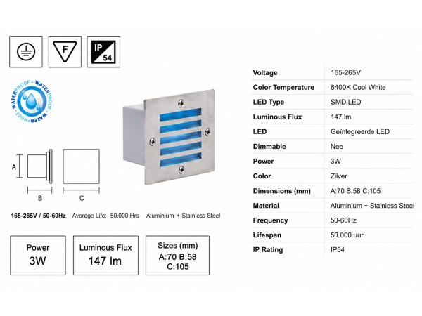 6x LED Trapverlichting 3W – Blauw – IP54 – AKIK – foto 4 – kavel bij XL Auctions
