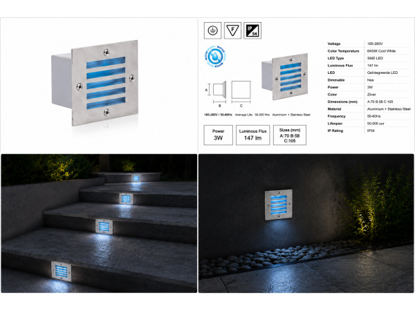 6x LED Trapverlichting 3W – Blauw – IP54 – AKIK – foto 5 – kavel bij XL Auctions