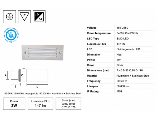 6x LED Trapverlichting 3W – 6400K Koud Wit – IP54 – OLTU – foto 4 – kavel bij XL Auctions