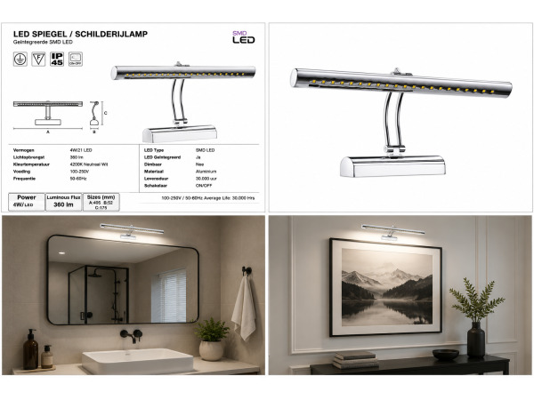 2x LED Spiegel-/Schilderijlamp 4W – 4200K – FLAMINGO-4 – foto 5 – kavel bij XL Auctions