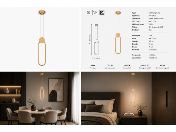 LED Hanglamp 12W – 4000K – Rosé Goud – IP20 – ALWAYS – foto 2 – kavel bij XL Auctions