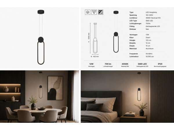 LED Hanglamp 12W – 4000K – Zwart – IP20 – ALWAYS – foto 3 – kavel bij XL Auctions