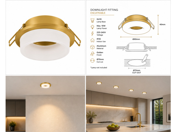 25x Downlight Houder – GU10 – Goud – Ø70mm – IP20 – KADIFE – foto 3 – kavel bij XL Auctions