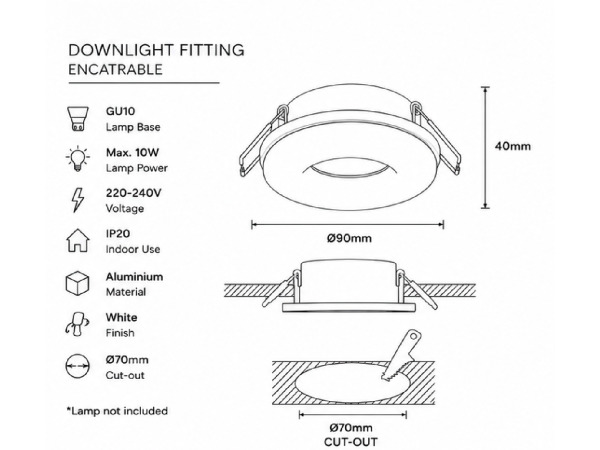 25x Downlight Houder – GU10 – Wit – Ø70mm – IP20 – KADIFE – foto 4 – kavel bij XL Auctions