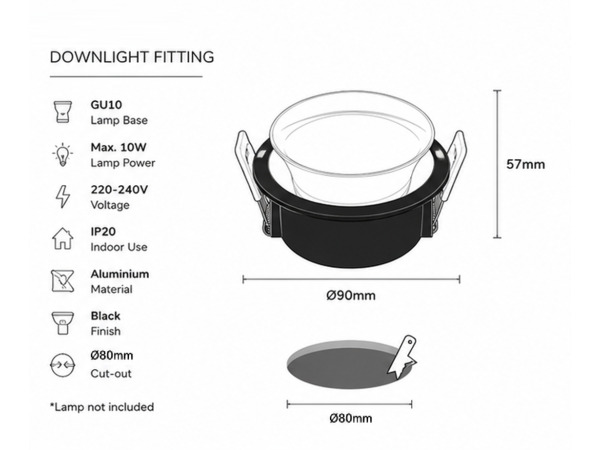 25x Downlight Houder – GU10 – Zwart – Ø90mm – IP20 – MINT-1 – foto 2 – kavel bij XL Auctions