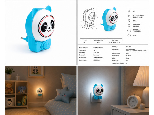 2x LED Nachtlamp 1W – 2CCT – Panda Design – ANDY 2CCT – foto 4 – kavel bij XL Auctions