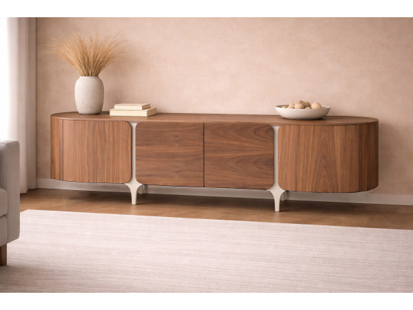 Tv dressoir Walnoot - 200cm - Notenhout bruin - creme 