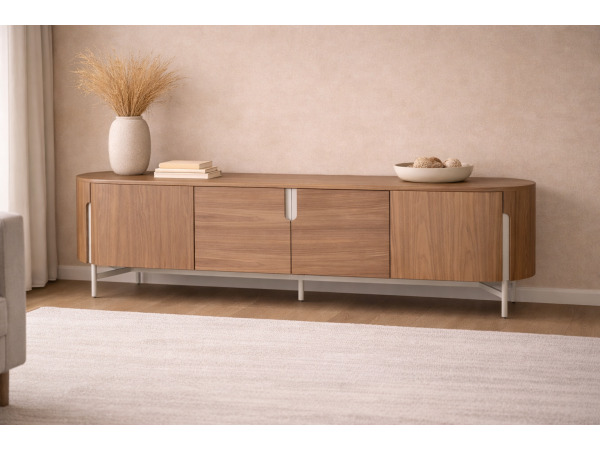 Tv dressoir Walnoot - 220cm - Notenhout bruin - creme