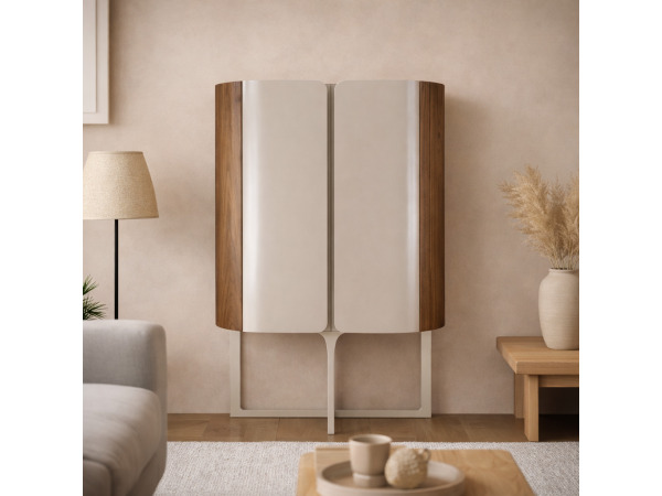 Wandkast Walnoot - 160cm - Notenhout bruin - Creme 