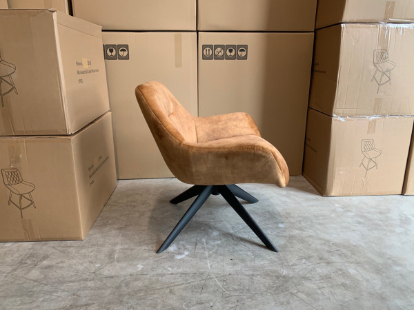 Fauteuil Las (2 stuks) - Velours - Velvet - Cognac - Goud – foto 3 – kavel bij XL Auctions