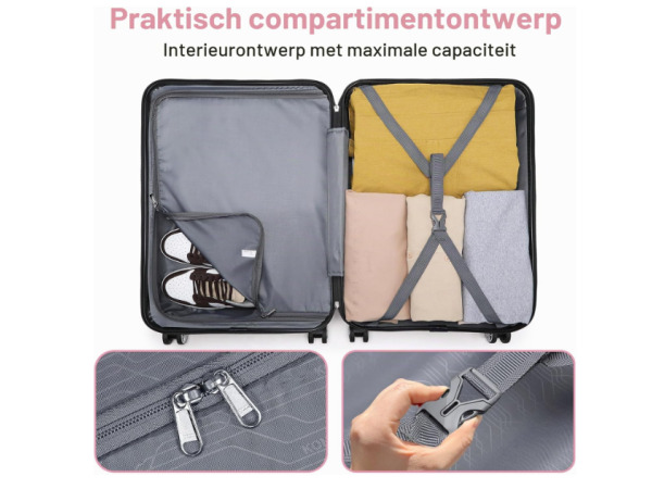 Kono Fashion Middelgrote Hardschaal Reiskoffer – 55 cm – 61 – foto 3 – kavel bij XL Auctions