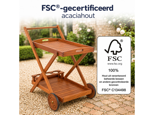Serveerwagen van acaciahout met wielen – foto 2 – kavel bij XL Auctions