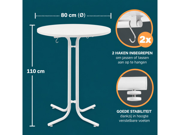 Inklapbare statafel Ø 80 x 110 cm - wit – foto 4 – kavel bij XL Auctions