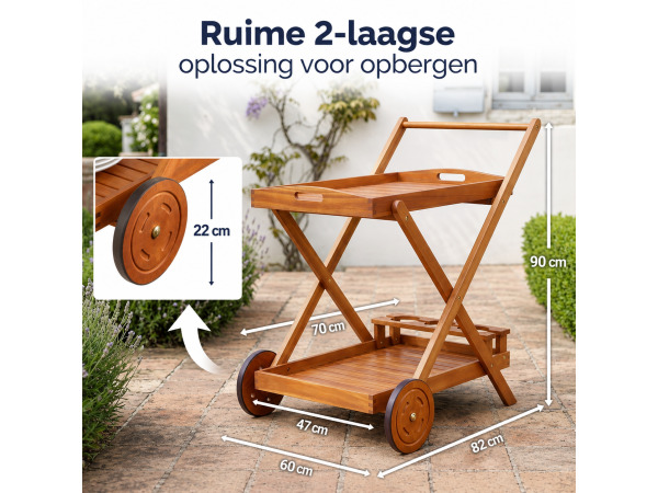 Serveerwagen van acaciahout met wielen – foto 6 – kavel bij XL Auctions