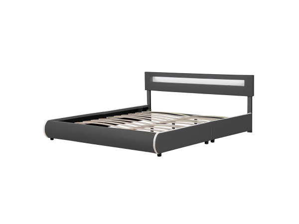 Gestoffeerd Bed - 180 x 200 cm - Grijs - LED Verlichting – foto 7 – kavel bij XL Auctions
