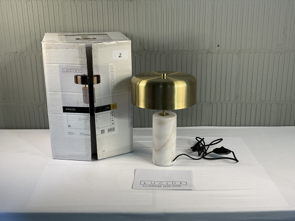 Lucide Mirasol tafellamp wit marmer met gouden kap – foto 4 – kavel bij XL Auctions