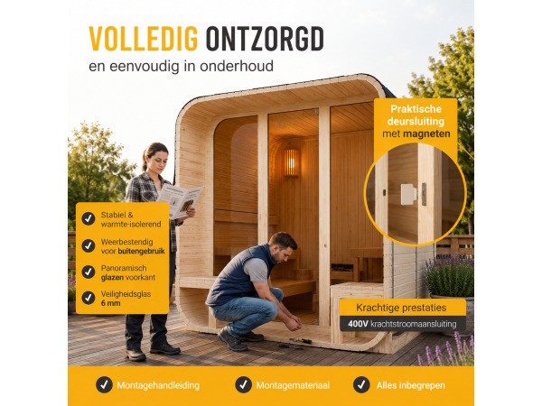Cube buitensauna Fjora XL voor 6 personen - 9 kW – foto 3 – kavel bij XL Auctions