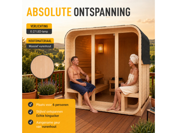 Cube buitensauna Fjora XL voor 6 personen - 9 kW – foto 7 – kavel bij XL Auctions