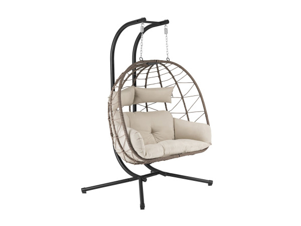 Juskys Polyrotan Dubbele Hangstoel Aria - Beige – foto 15 – kavel bij XL Auctions