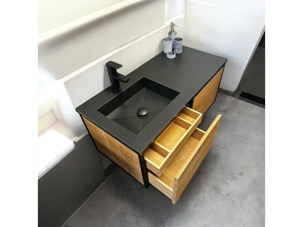 Casajoy Eiken Badkamermeubel 100cm met Zwarte Wastafel – foto 3 – kavel bij XL Auctions