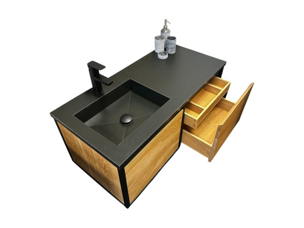 Casajoy Eiken Badkamermeubel 100cm met Zwarte Wastafel – foto 4 – kavel bij XL Auctions
