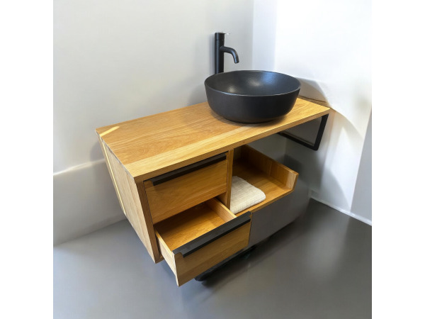 Casajoy Eiken badkamermeubel 100cm met Zwarte Waskom – foto 2 – kavel bij XL Auctions