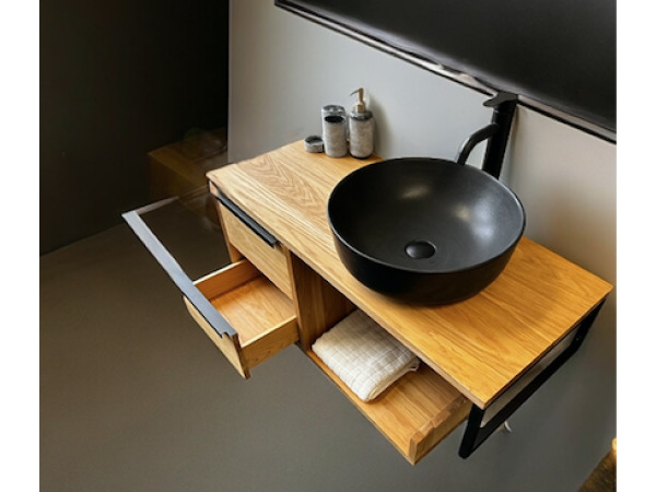 Casajoy Eiken badkamermeubel 100cm met Zwarte Waskom – foto 3 – kavel bij XL Auctions