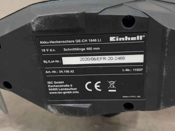 Einhell accu heggenschaar 18V body GC-CH 1846 Li-Solo – foto 5 – kavel bij XL Auctions