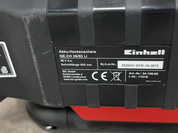 Einhell accu heggenschaar 36V body GE-CH 36/65 Li – foto 7 – kavel bij XL Auctions