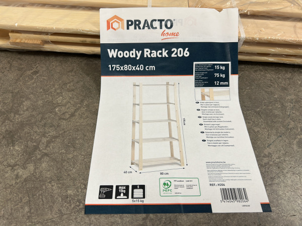4x Practo houten opbergrek 175x80x40cm Woody Rack – foto 3 – kavel bij XL Auctions