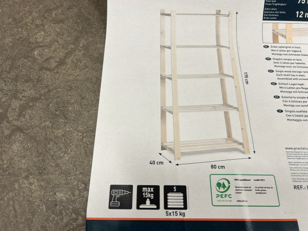 4x Practo houten opbergrek 175x80x40cm Woody Rack – foto 5 – kavel bij XL Auctions
