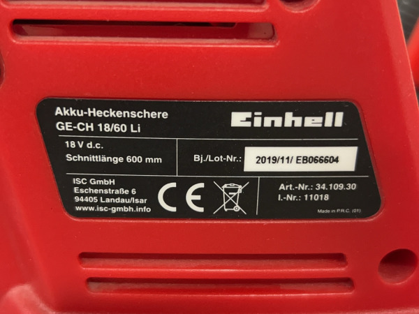 Einhell accu heggenschaar 18V body GE-CH 18/60 Li – foto 6 – kavel bij XL Auctions