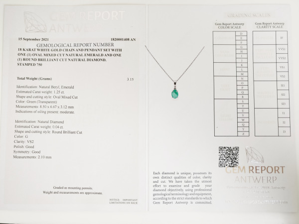 1.29ct Emerald and Diamond Necklace with Pendant – foto 7 – kavel bij XL Auctions