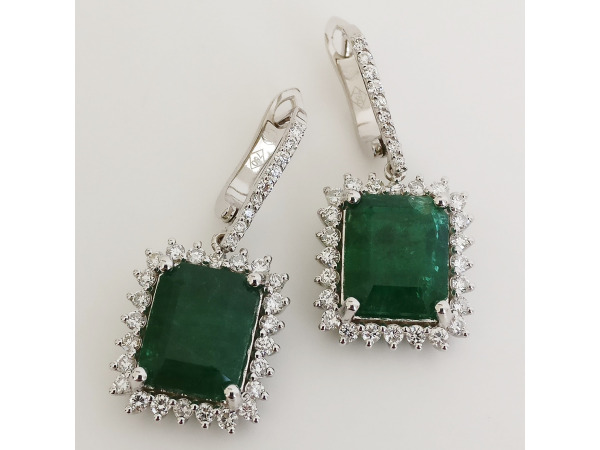 11.27ct Emerald and Diamond Earrings – foto 2 – kavel bij XL Auctions