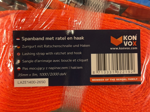 12x Konvox spanband met ratel en haak 35mm x 5m – foto 5 – kavel bij XL Auctions