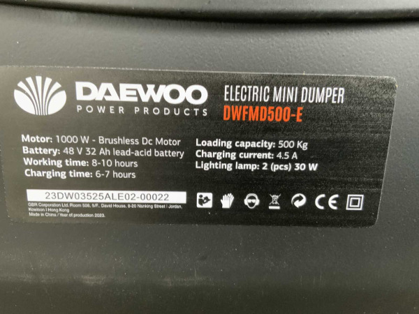 Daewoo elektrische dumper max. 500kg DWFMD500-E – foto 14 – kavel bij XL Auctions