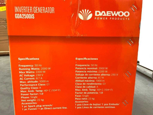 Daewoo inverter generator benzine 2200W GDA2500IS – foto 6 – kavel bij XL Auctions